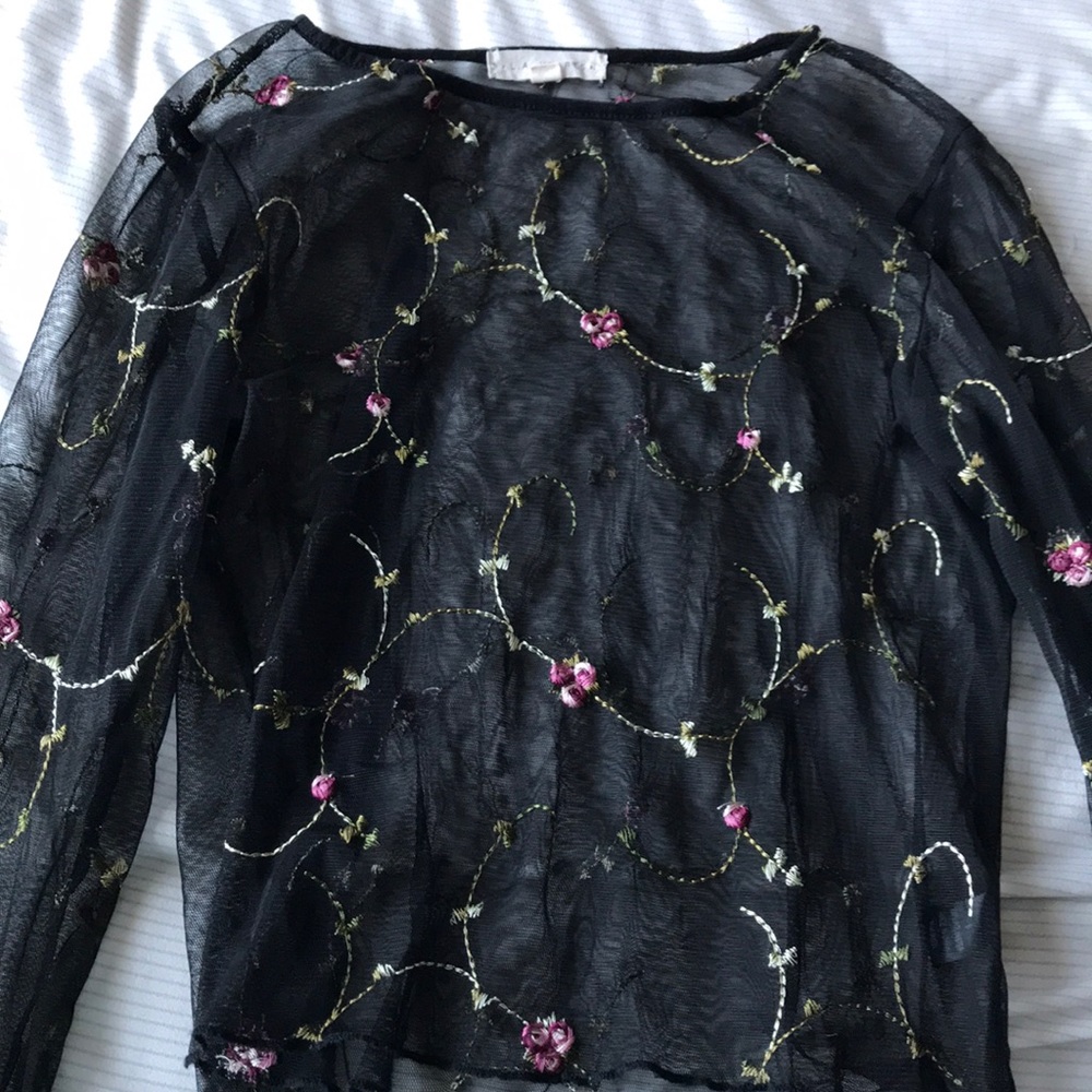 Black mesh see through top